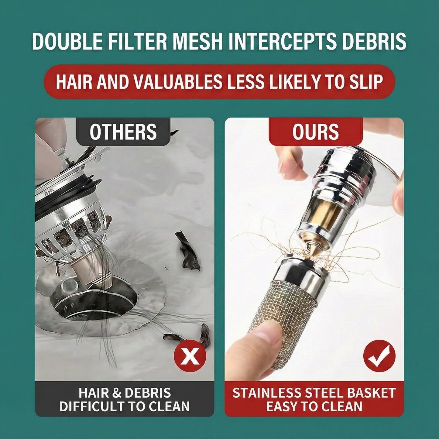 Sink Drain Strainer with Removable Stainless Steel Basket